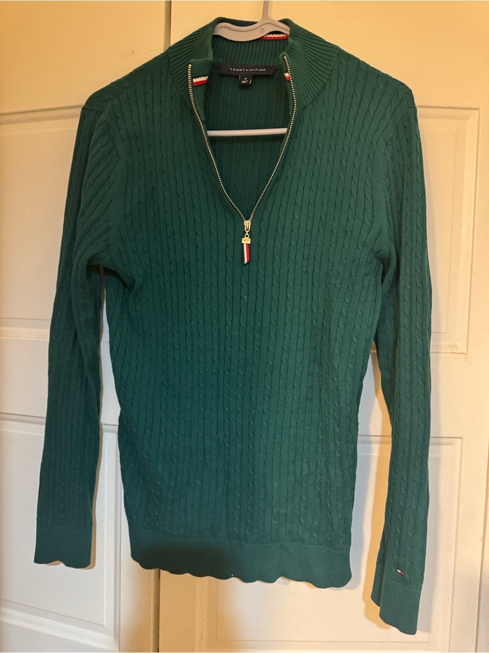 Tommy Hilfiger Teal Cable-Knit Half-Zip Turtleneck Sweater